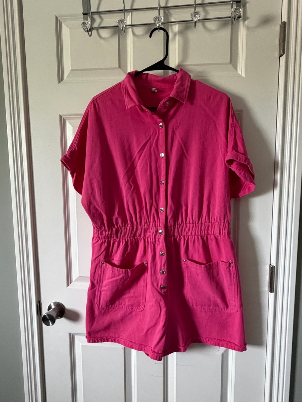 Bright Pink Button-Front Romper